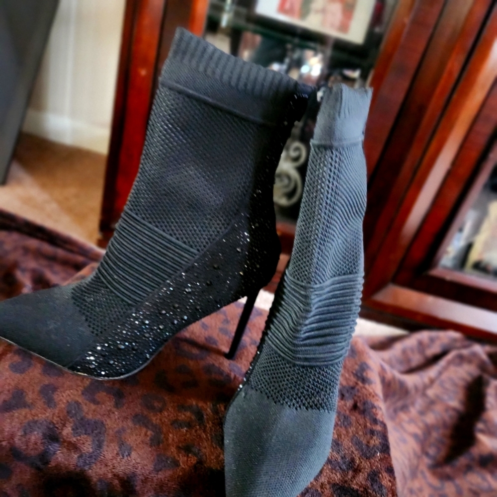 BLACK SPANDEX & RHINSTONE BOOTIE